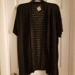 Catherines Black Open Front Lightweight Layering Short-sleeve Cardigan 1X New